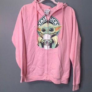 Pink Novelty Hoodie - Baby Yoda Starbucks - Size Medium